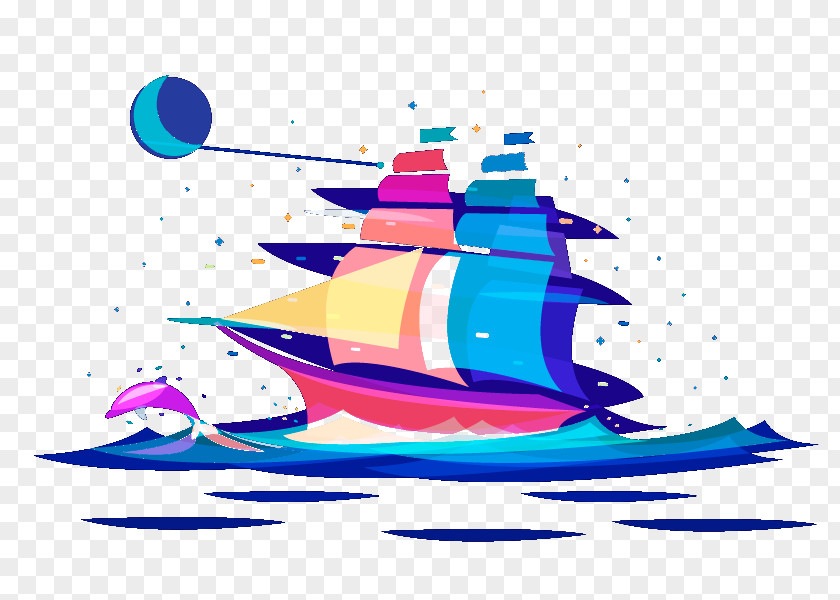 Color Sailing Ship Drawing PNG
