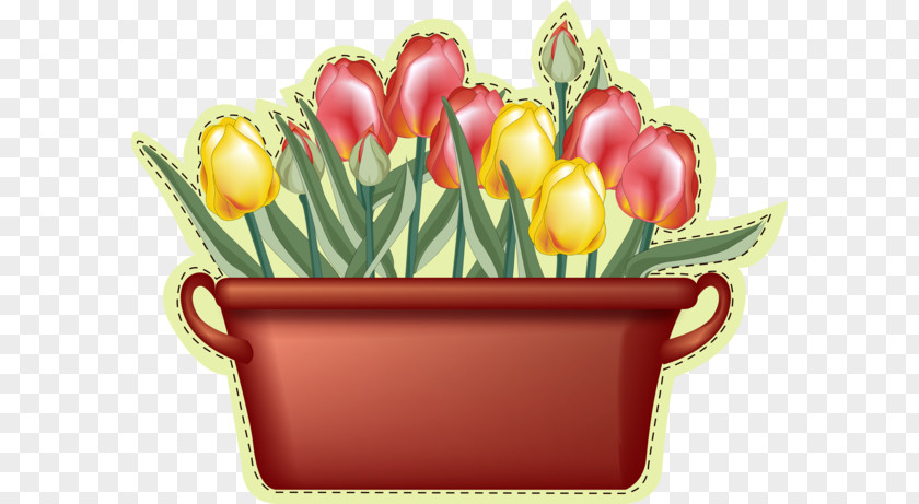 Pots Of Tulips Birthday Cake Greeting Card Wish PNG