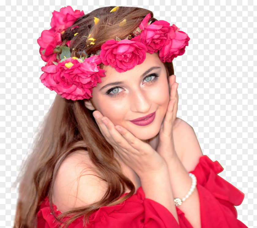 Woman Wearing Red Roses Wreath On Her Head Mobile App Android Picture Editor PNG