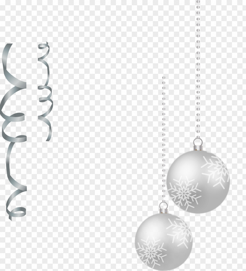 Vector Hand-painted Christmas Ornaments Silver Balls And Ribbons Black White PNG