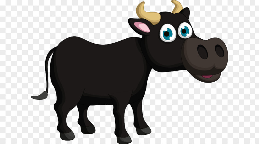 Cartoon Black Bull Cattle Illustration PNG