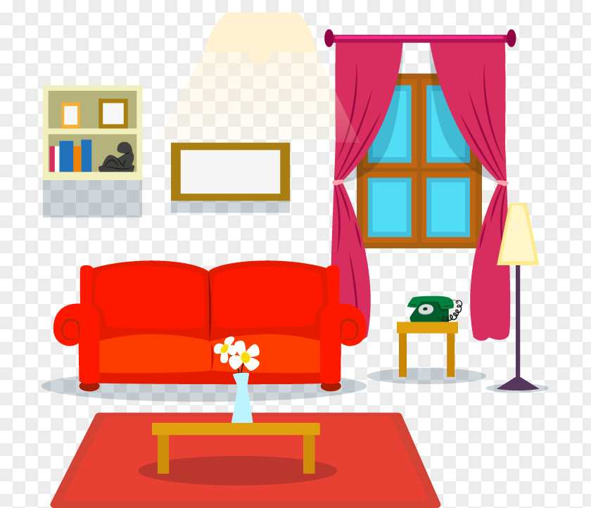 Hand-painted Living Room Sofa Table Element Couch Cartoon PNG
