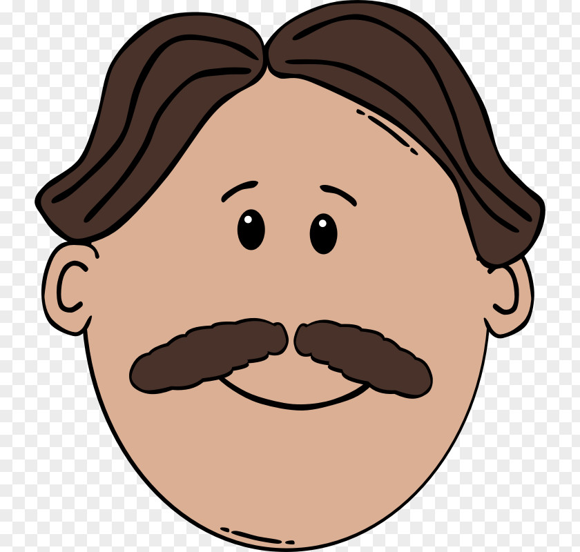 Cartoon Man Face Moustache Brown Hair Clip Art PNG
