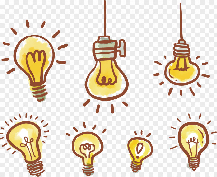 Vector Hand-drawn Cartoon Light Bulb Lamp Illustration PNG