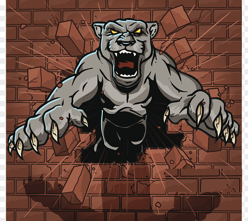A Caricature Of An Evil Tiger Out The Wall Black Panther Brick Illustration PNG