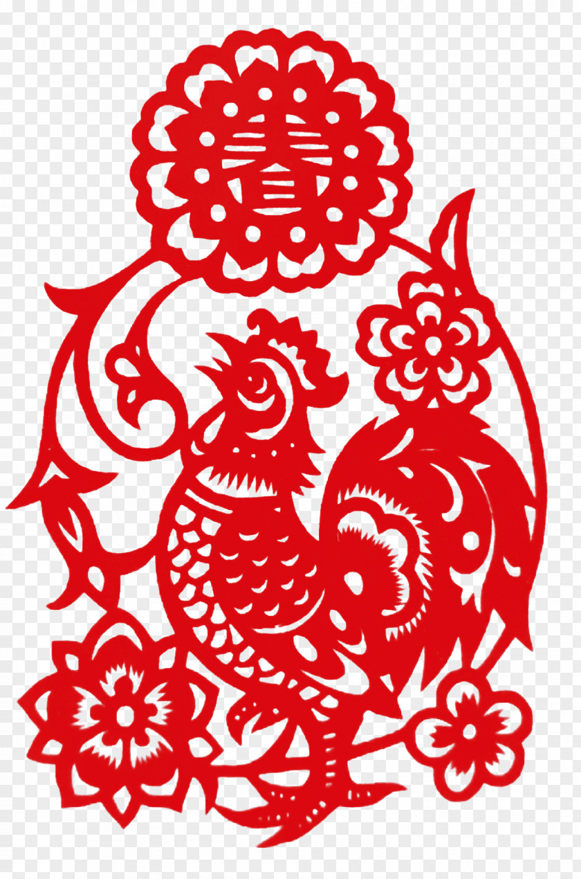 Paper-cut Chinese New Year Of The Rooster Zodiac Papercutting Illustration PNG