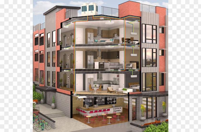 Apartment Building 3D Computer Graphics Architectural Rendering Condominium PNG