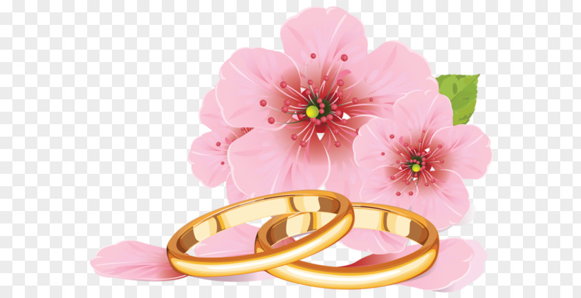 Pink Flowers And Golden Rings PNG flowers and golden rings clipart PNG