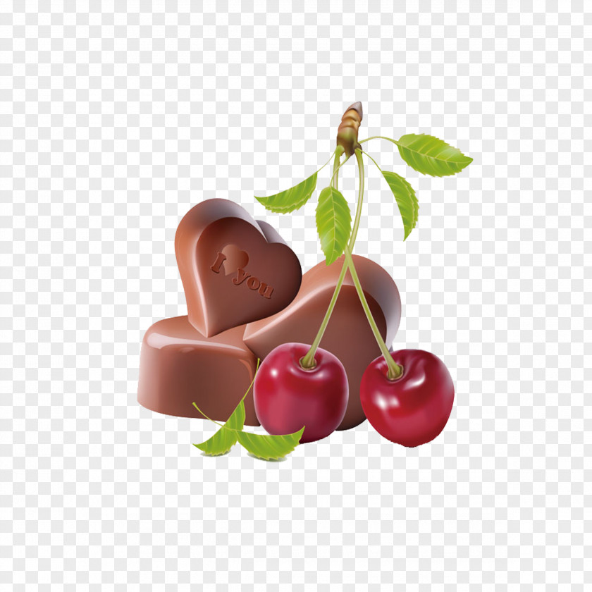 Heart-shaped Chocolate And Cherries Chocolate-covered Cherry Cupcake Cordial PNG