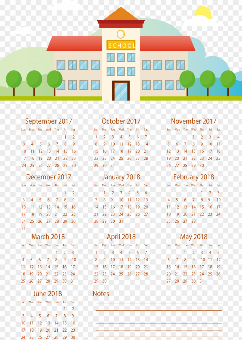 School Building Calendar 2018 Template PNG