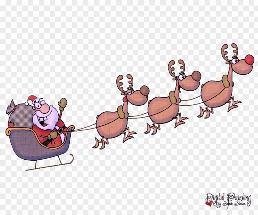 Santa Claus Rudolph Reindeer Sled Clip Art PNG