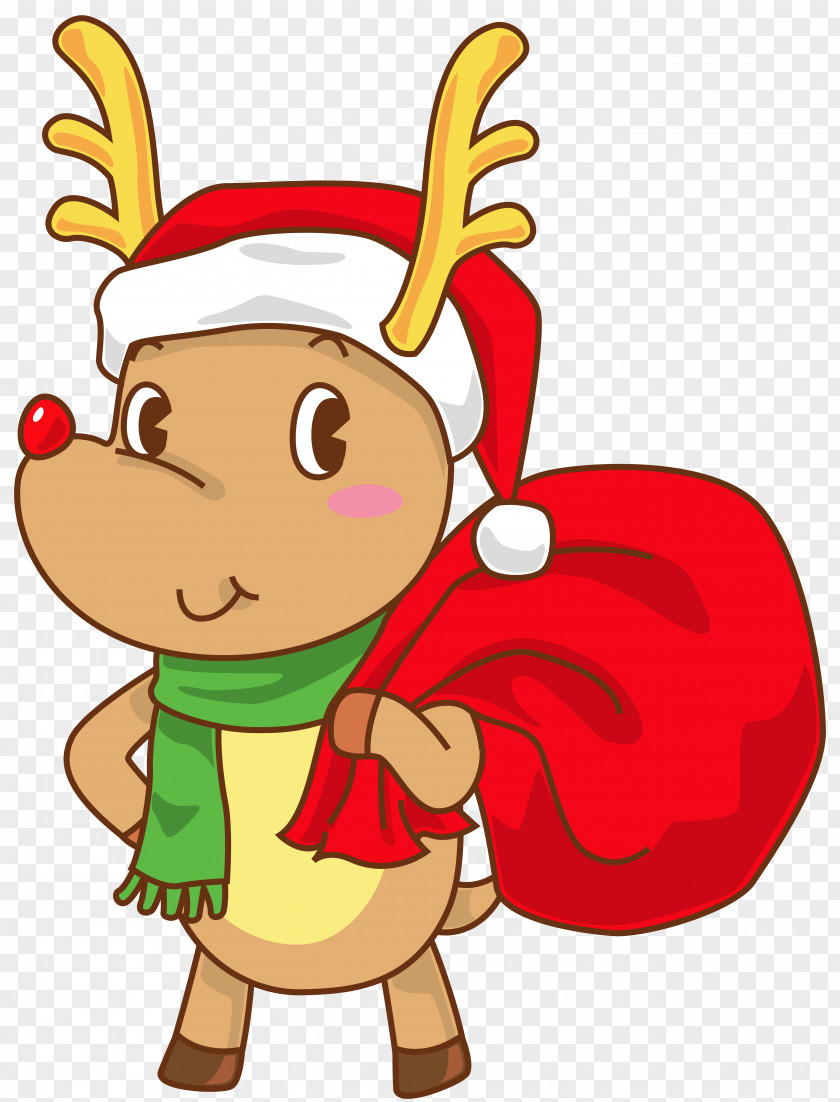 Christmas Rudolph With Santa Hat Transparent Clip Art Image Claus SantaCon PNG