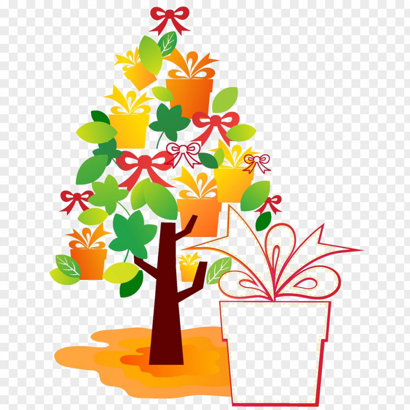 Gift Box On A Christmas Tree PNG