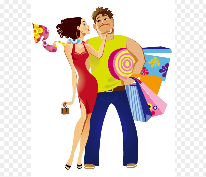 Husband And Wife Woman Cartoon Shopping PNG