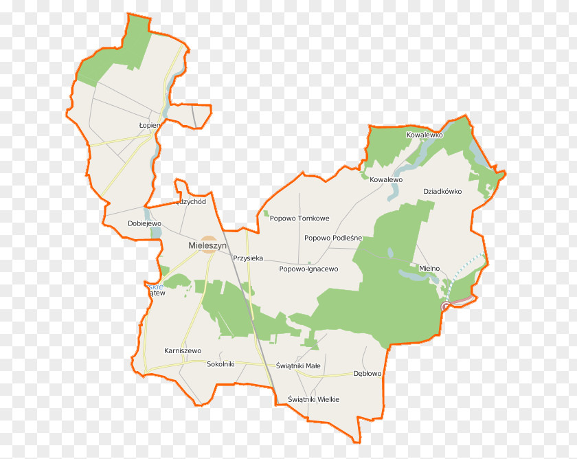 Map Mieleszyn, Greater Poland Voivodeship Łopienno Sokolniki, Gniezno County Jezioro Kowalewskie Margonin PNG