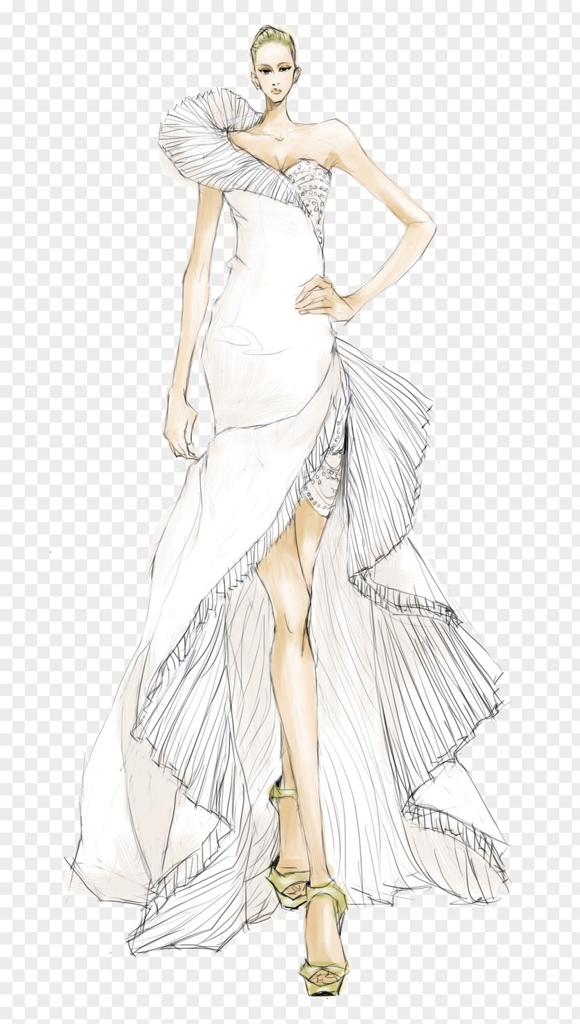 Hand-painted Wedding Dress Model Illustration Formal Wear Gown Designer PNG