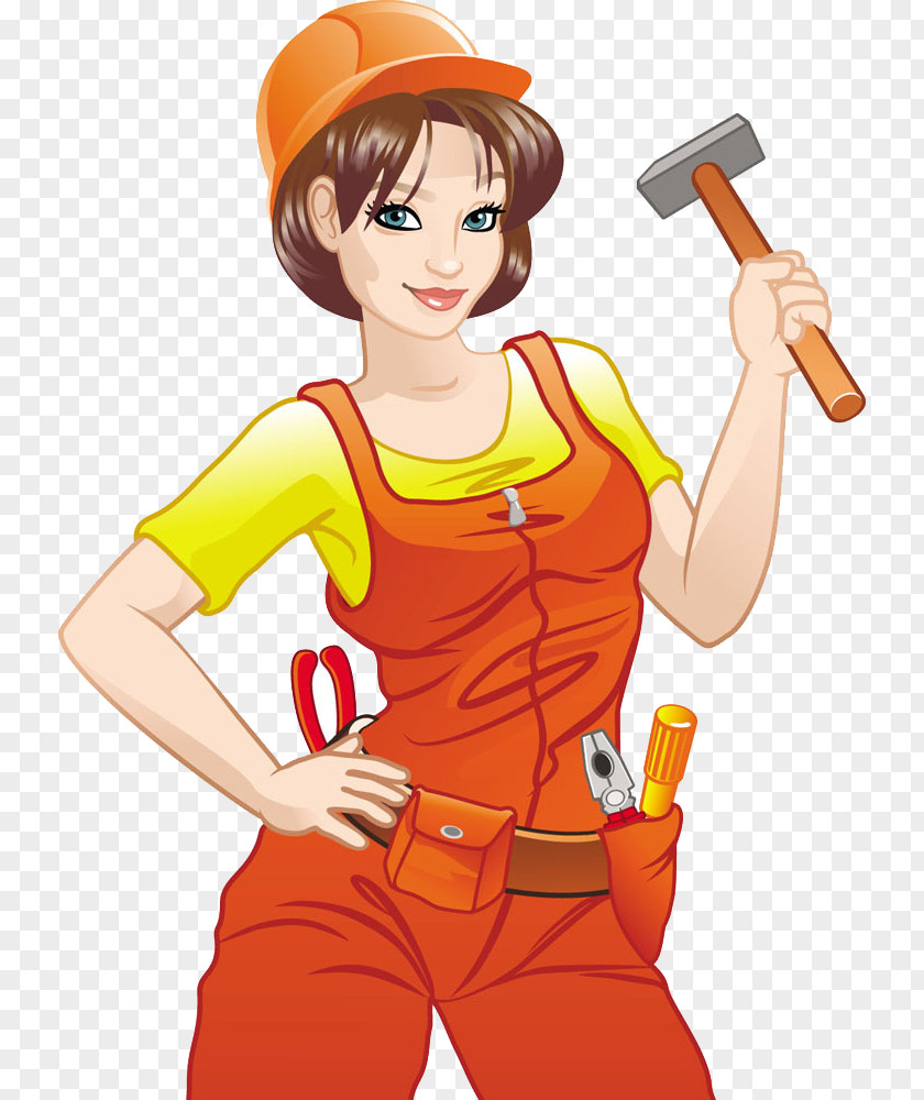 Cartoon Construction Worker Architectural Engineering Illustration PNG worker engineering Illustration, Girl clipart PNG