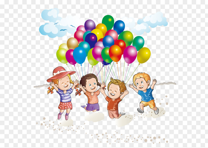 Beach Children Playing With Balloons Vector Material Drawing Clip Art PNG