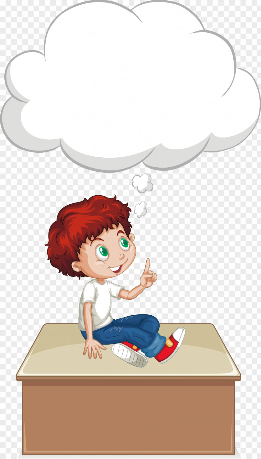 Vector Sitting On The Table Thinking Boy Euclidean Thought Illustration PNG