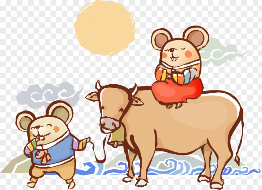 Bull Riding Vector Mouse Ox Chinese Zodiac Rat Illustration PNG