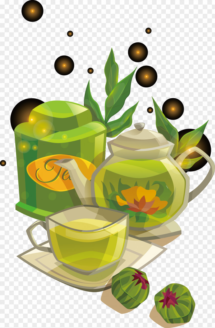 Fresh Green Tea Coffee Cup Teapot PNG