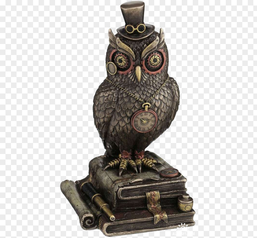 Owl Bronze Sculpture Steampunk Top Hat PNG