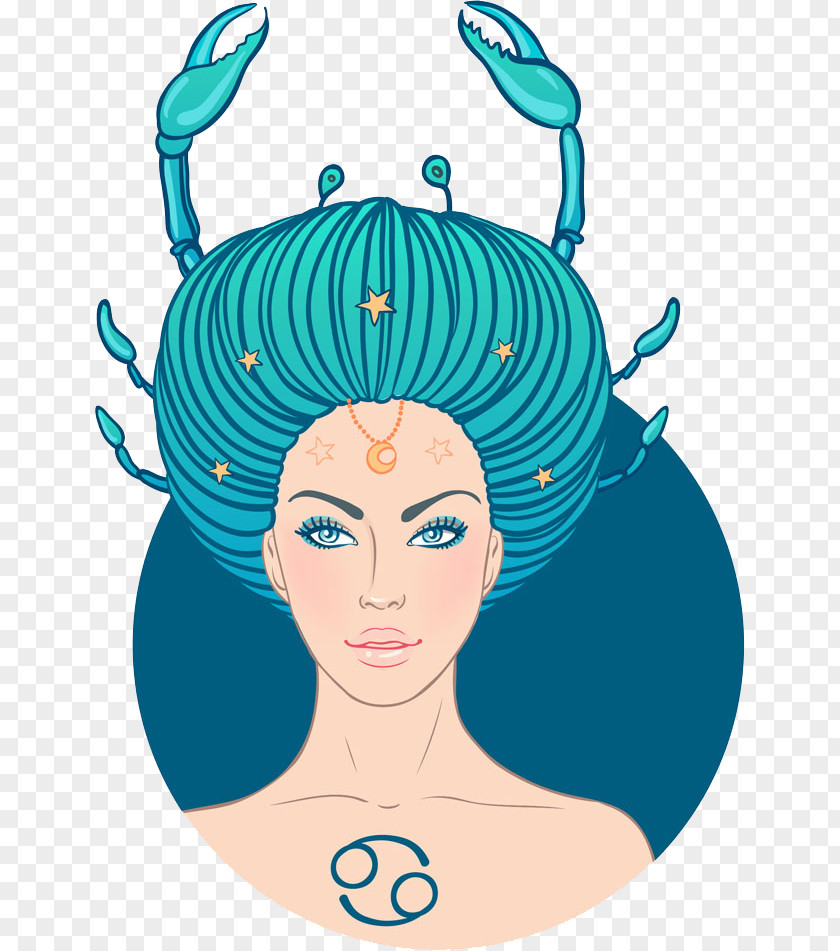 Creative Blue Hair Cancer Astrological Sign Zodiac Illustration PNG