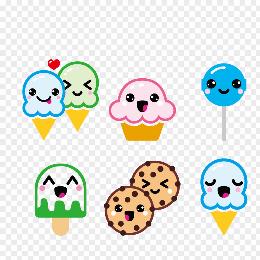 Vector Cartoon Cute Ice Cream Illustration Breakfast Lollipop Junk Food Cupcake PNG
