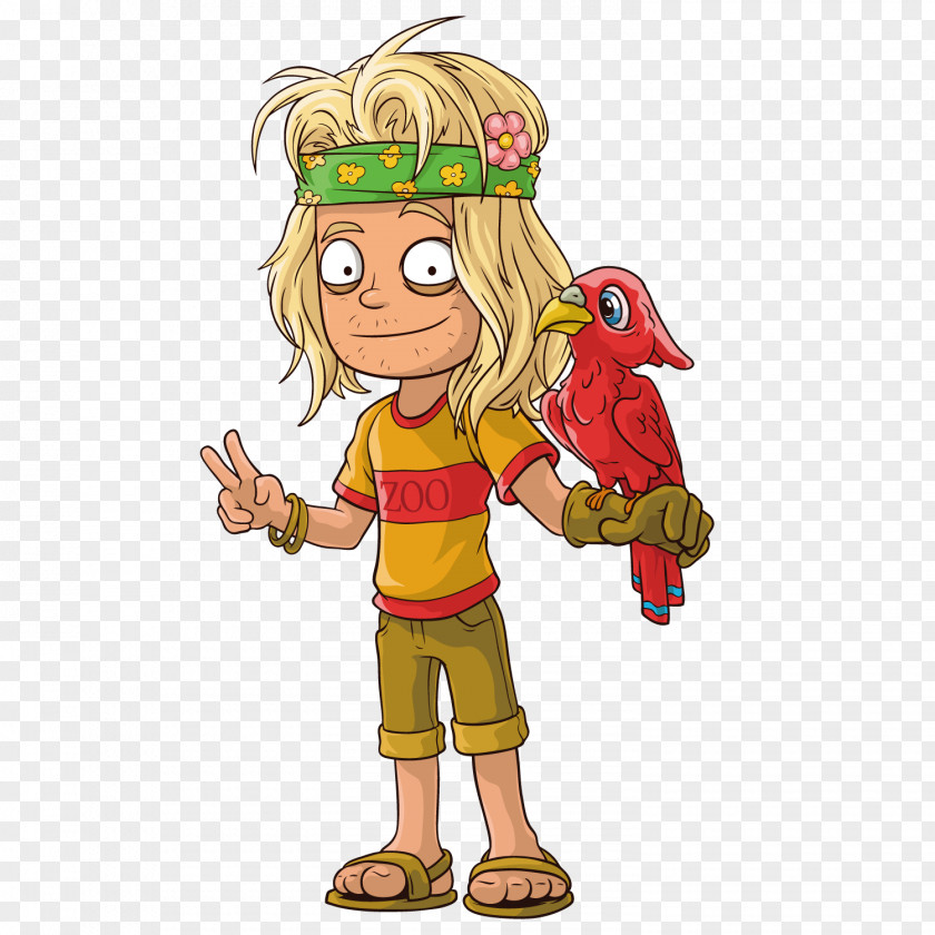 A Boy With Parrot Cartoon PNG