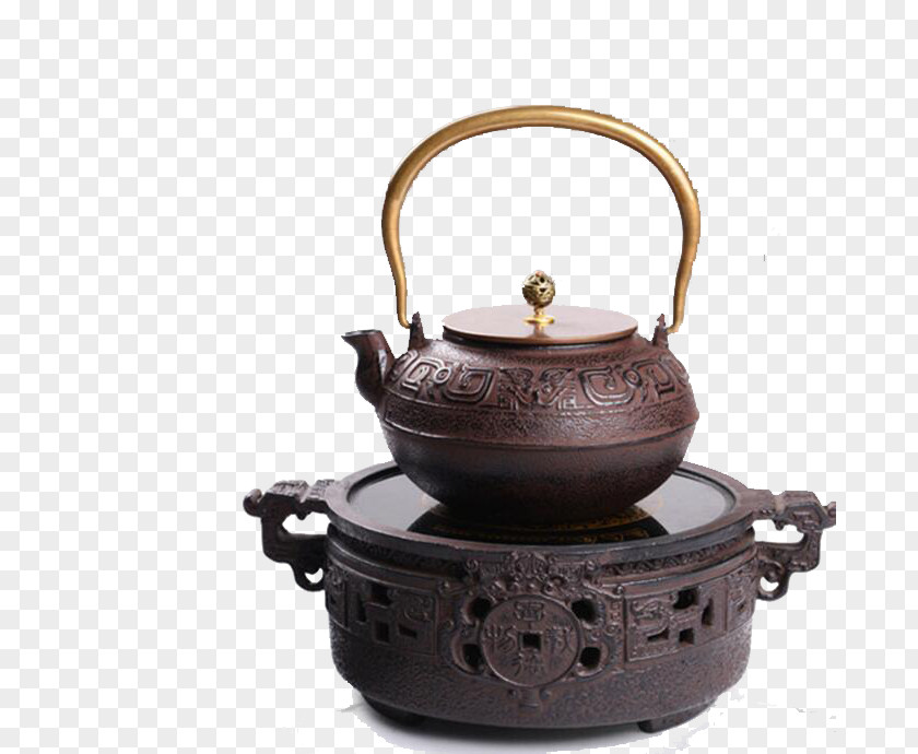 Vintage Teapot And Tray Kettle Iron Chawan PNG