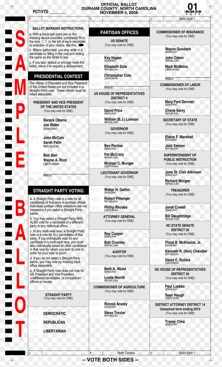 Vote North Carolina Sample Ballot Voting Primary Election PNG