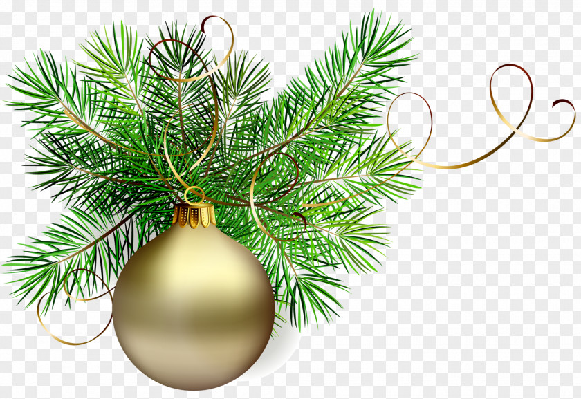 Transparent Gold Christmas Ball With Pine Clipart Ornament Santa Claus Clip Art PNG