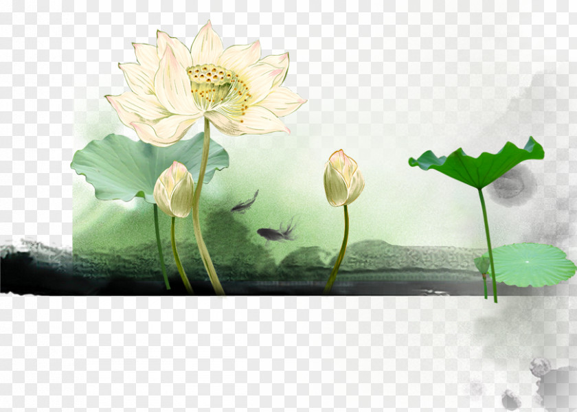 Ink Lotus Decoration Budaya Tionghoa Chinoiserie Poster PNG