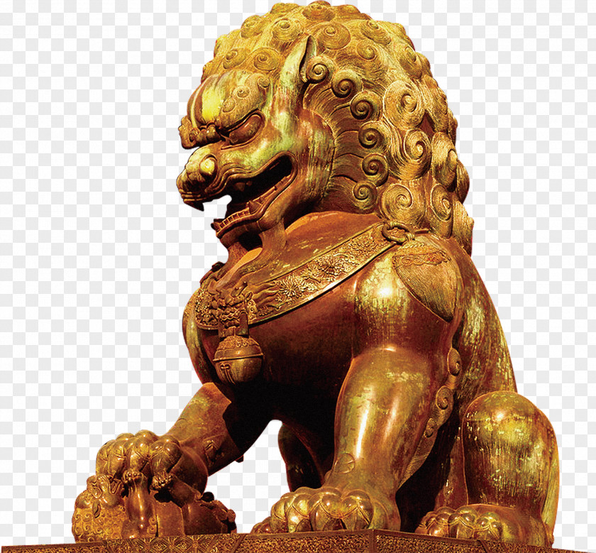 Golden Stone Lion Decorative Pattern Icon PNG