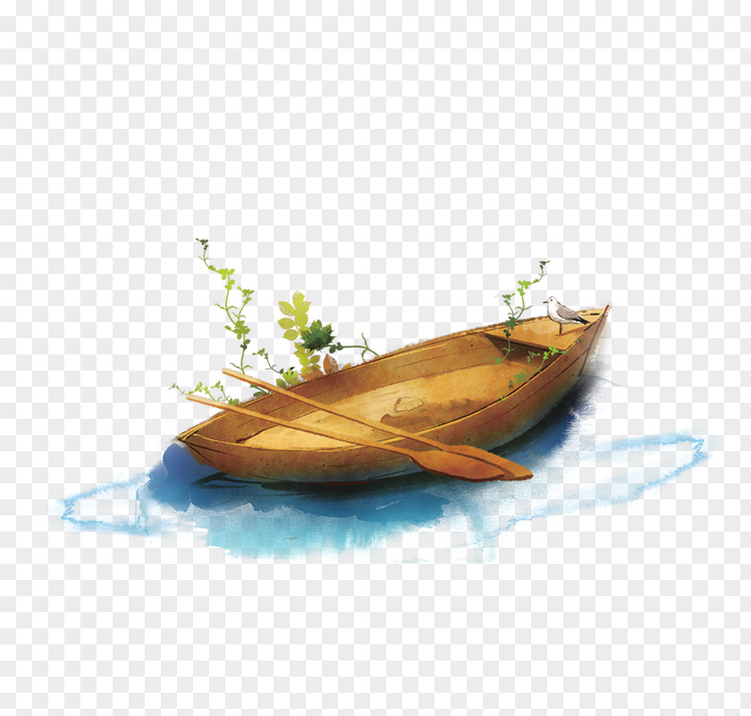 Cartoon Oil Painting Small Wooden Boat Template Download PNG