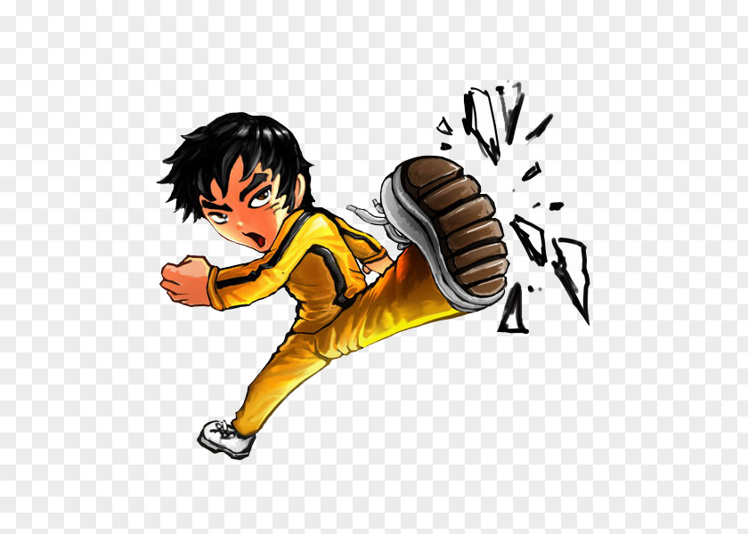 Bruce Lee Acrobatics Cartoon Kick Kung Fu Drawing Illustration PNG