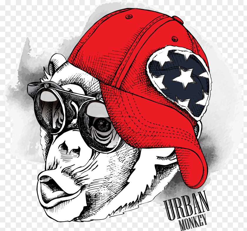 Cool Hip-hop With A Hat Pulled Monkey Poster Cartoon Illustration PNG