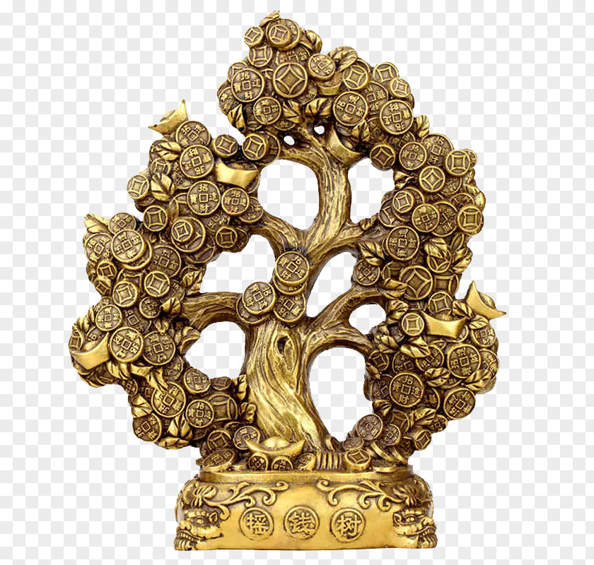 Copper And Silver Tree Ornaments Money Coin Saving Feng Shui Finance PNG