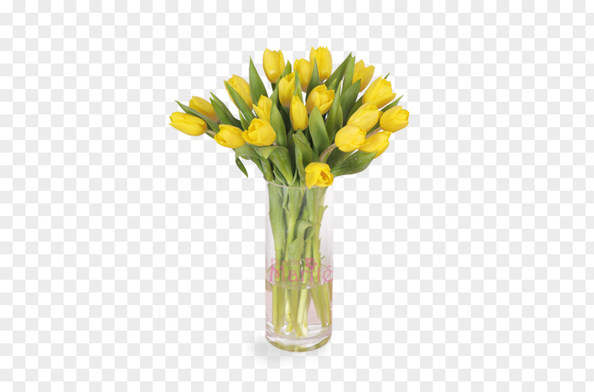 Transparent Vase Floral Design Yellow Tulip Cut Flowers PNG