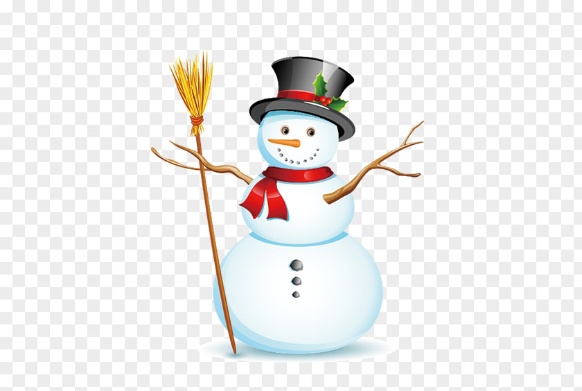 Cartoon Snowman Christmas Broom Illustration PNG