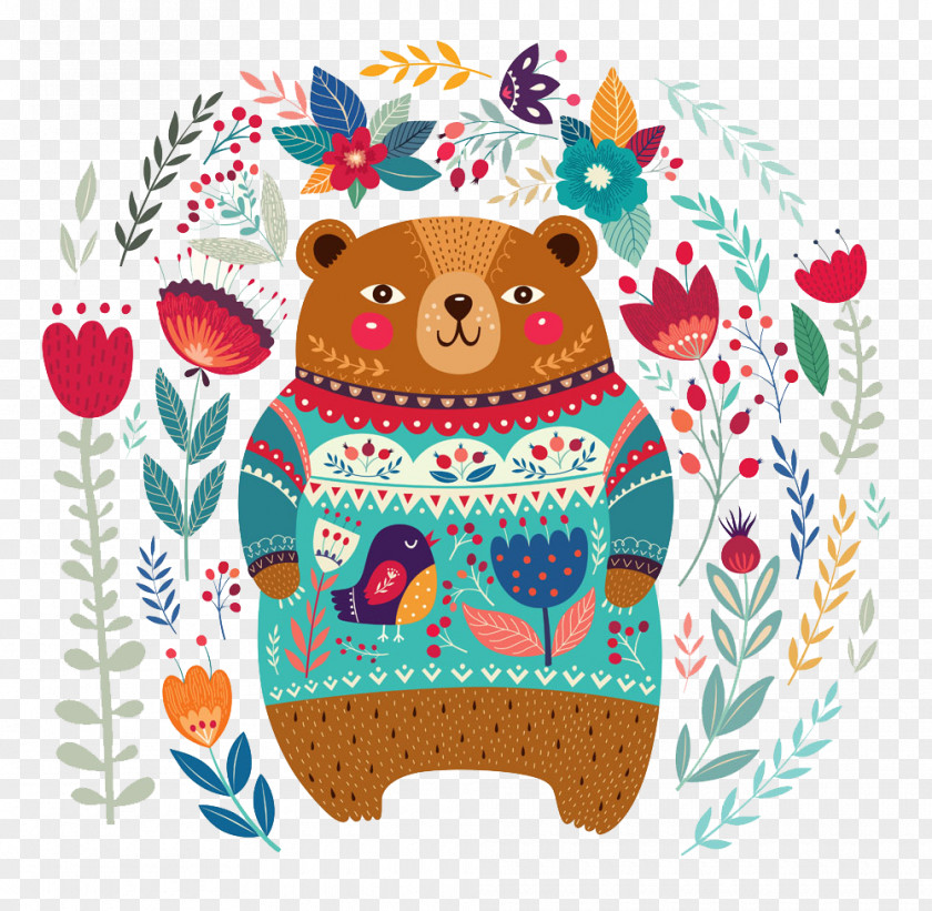 Bear Pattern Background Flower PNG
