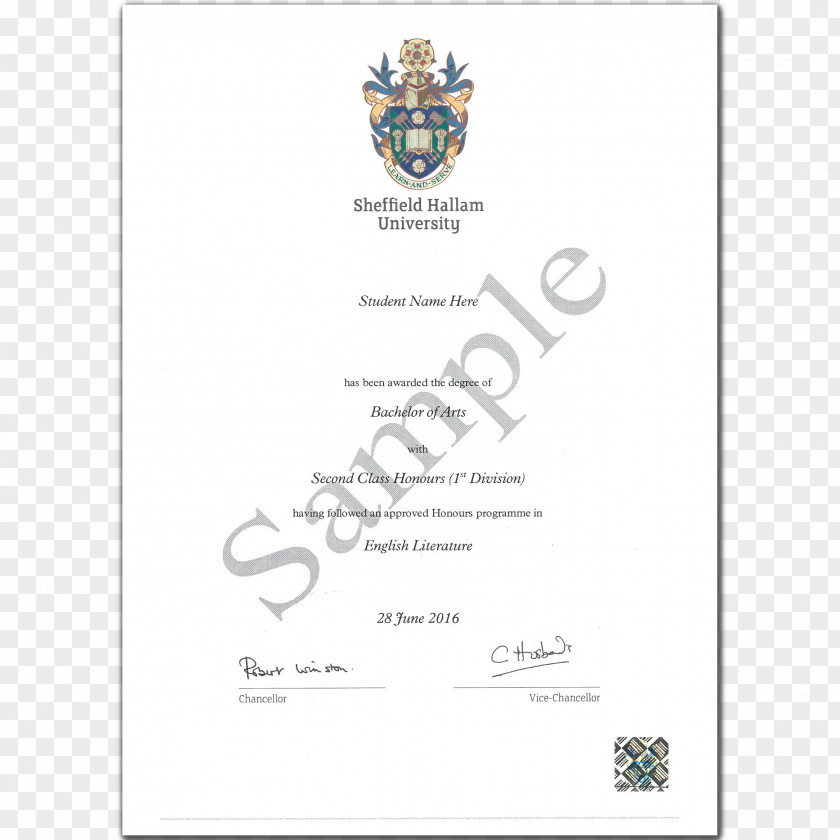 Diploma Certificate Sheffield Hallam University Of Academic Degree PNG