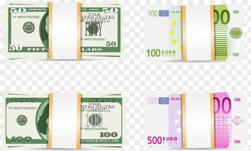 Four Wad Of Foreign Banknotes Vector Illustration Money Banknote Coin Euclidean PNG