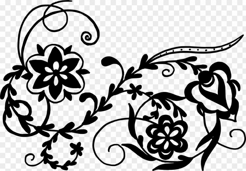 Flower Ornaments Black And White Art Drawing Floral Design PNG