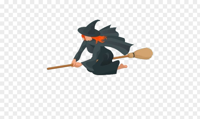 A Cartoon Witch Riding Magic Broom Witchcraft Silhouette Illustration PNG