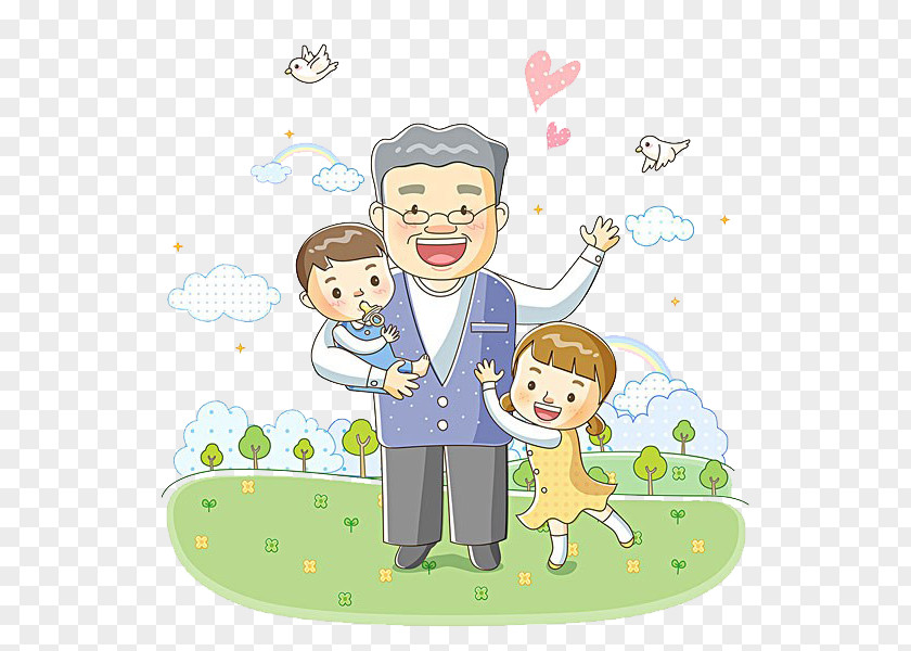 Grandpa Holds The Child Grandparent Grandchild Family Illustration PNG
