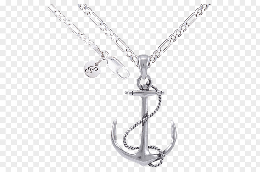 Anchor Chain Locket Necklace Silver PNG