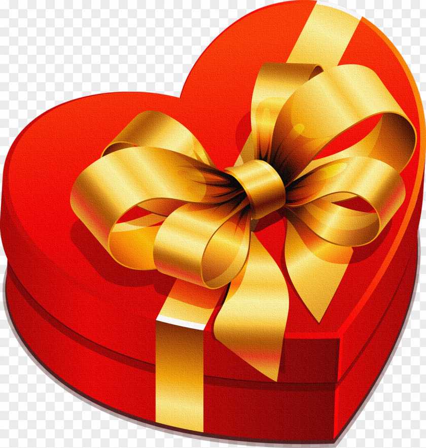 Large Heart Gift Box With Gold Bow Clipart Christmas Clip Art PNG