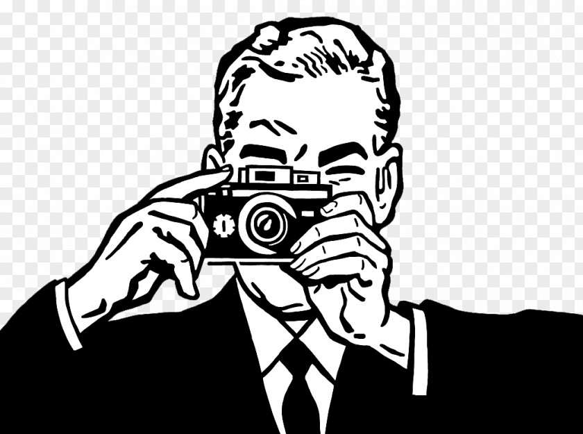 Vector Camera Focus On Shooting Characters Black And White Painting Photographer Illustration PNG