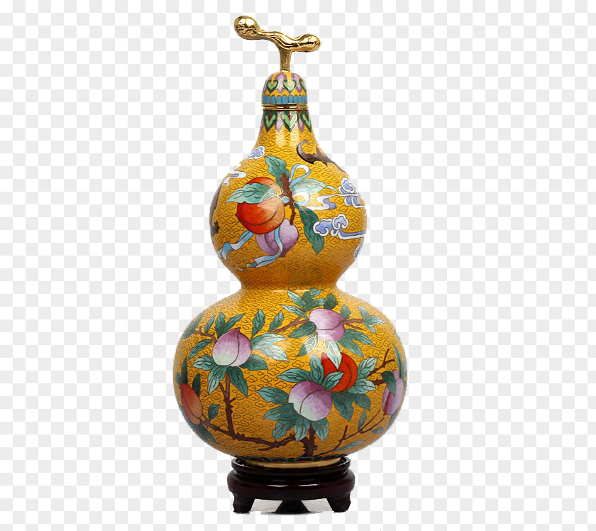 Yellow Enamel Gourd Vase Longevity Peach Cloisonnxe9 Vitreous Taobao Goods PNG